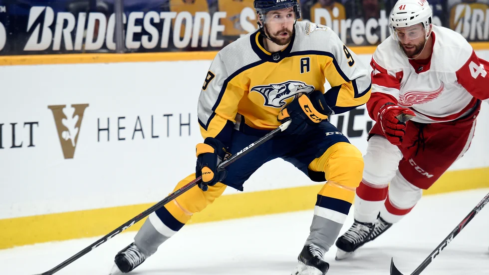Nashvilles Filip Forsberg i en match mot Detroit den 23 mars.