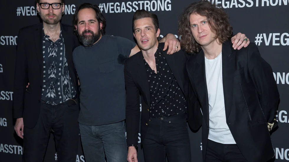 Mark Stoermer, Ronnie Vannucci, Brandon Flowers och Dave Keuning i The Killers. Arkivbild.