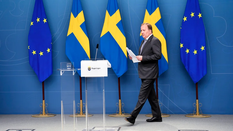 Statsminister Stefan Löfven (S) håller pressträff i Rosenbad, efter att ha förlorat misstroendeomröstningen i riksdagen. Arkivbild.