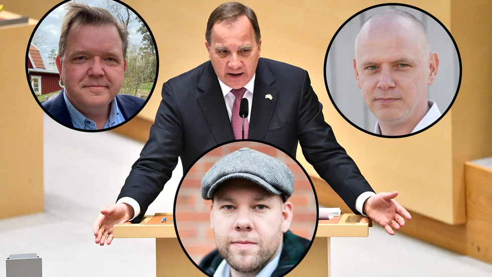 Magnus Johansson (S), kommunalråd Trosa, Johan Rocklind (S), kommunalråd Gnesta och Urban Granström (S), kommunstyrelsens ordförande Nyköping, uttalar sig om den misstroendeförklaring som väckts mot Stefan Löfven. 