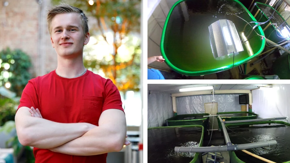 Mattias Djurstedt, 23, driver företaget Nära & Naturlig AB som har sin formella bas i Rimforsa. Själva verksamheten däremot, som består av ett pilotprojekt inom fiskodling, bedrivs i Södermanland.