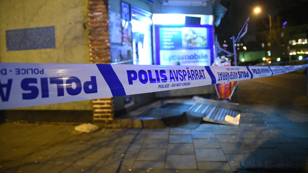Avspärrning efter ett butiksrån. Under 2020 ökade antalet butiksrån i Sverige. Arkivbild.