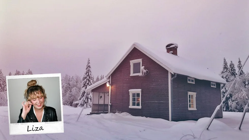 Hälsningar från en snötäckt stuga i Auktsjaur.