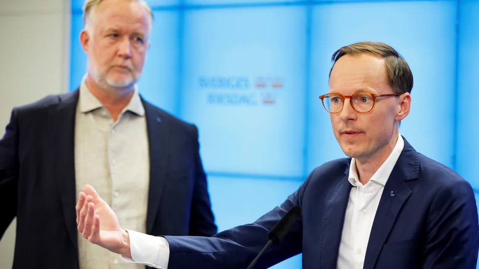 Liberalernas partiledare Johan Pehrson och ekonomiskpolitiske talesperson Mats Persson. Arkivbild