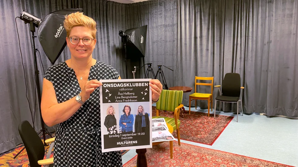 Anna Fredriksson, Åsa Hellberg och Lina Bengtsdotter är först ut bland höstens författarkvällar, berättar Malin Wall på Erik Hultgrens bokhandel.