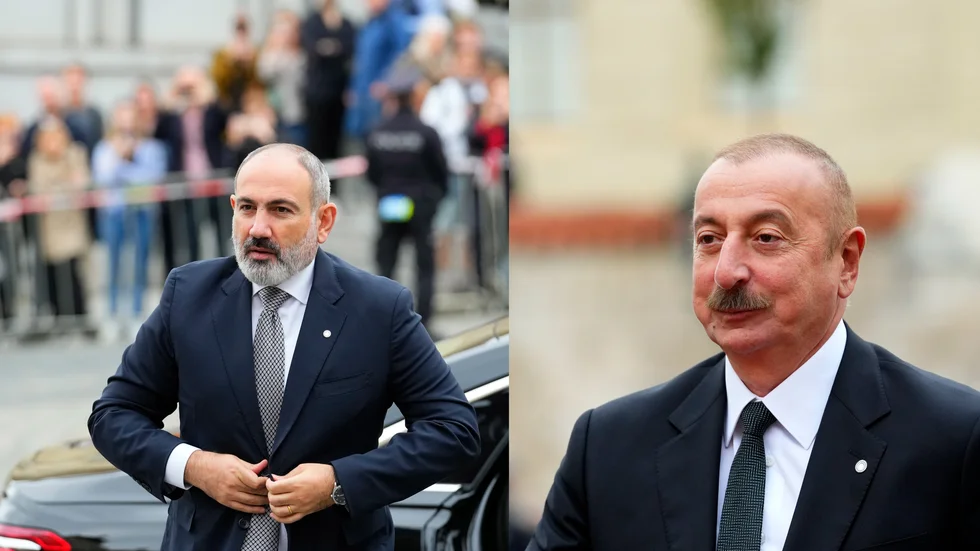 Till vänster: Armeniens premiärminister Nikol Pasjinjan. Till höger: Azerbajdzjans president Ilham Aliyev. Arkivbilder i montage.