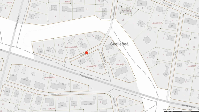 Den röda pricken markerar gatan som stängs av.