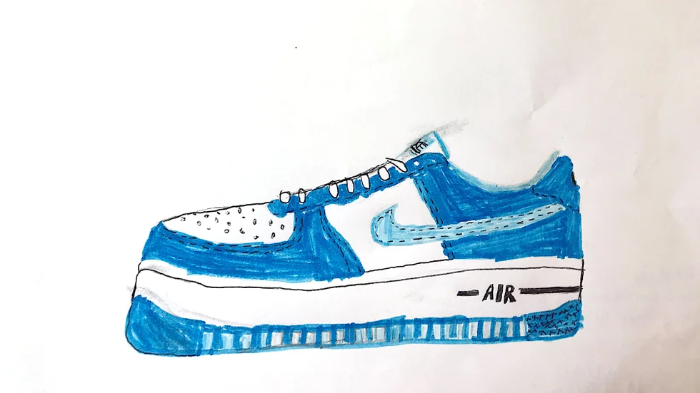William Kuhmunen, 12 år, Koskullskulle har ritat denna snygga teckning av en basketsko. "Nike Air Force 1" har han skrivit på teckningen. Inom några dagar kommer lillasyster Nova få in sin teckning.