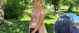Helena, 15, i storslagen entré – kommer till balen i traktor