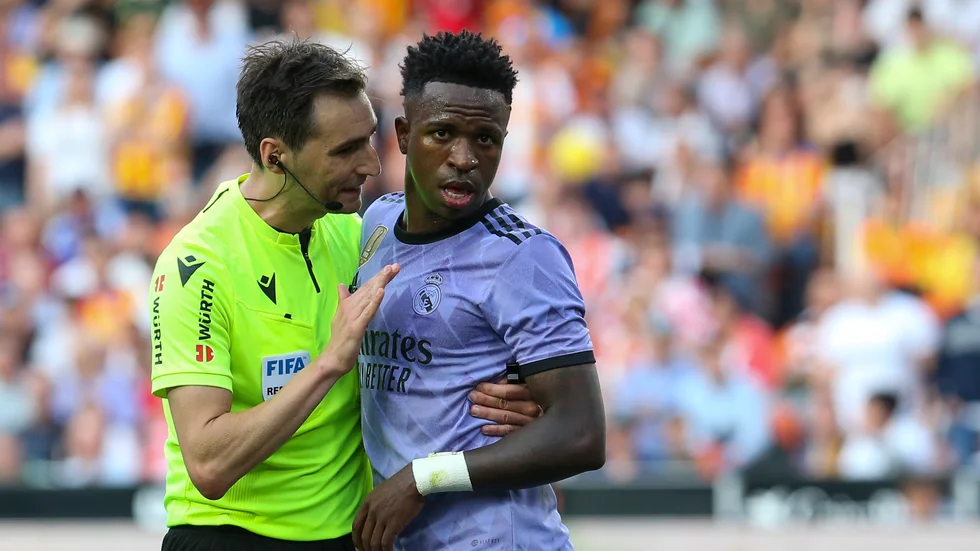 Real Madrids Vinícius Júnior under helgens La Liga-match mot Valencia där anfallaren utsattes för rasism – igen.