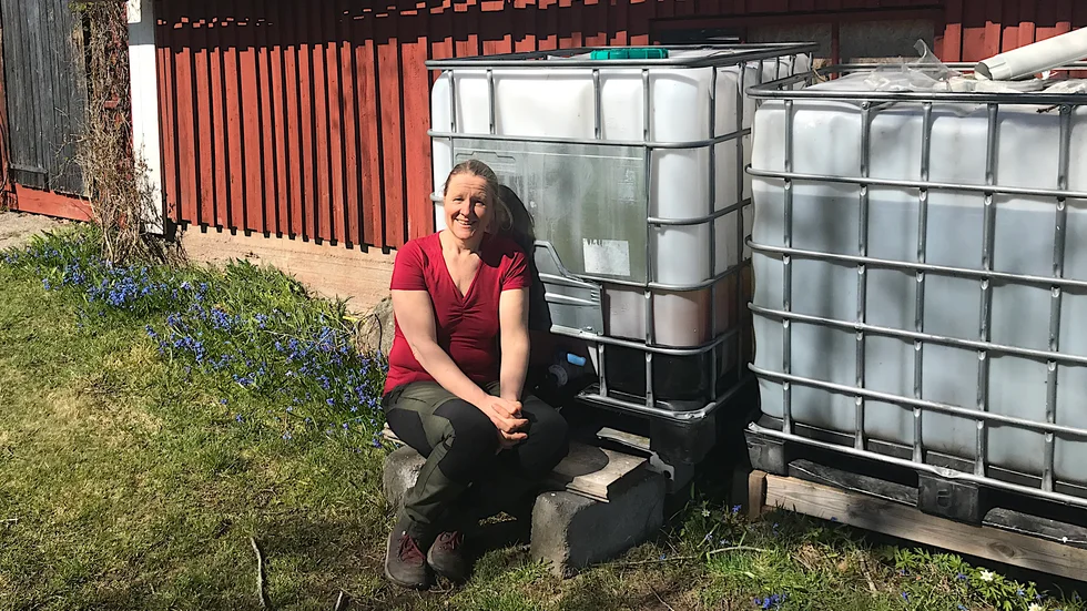 Hillevi Helmfrid har konstruerat en bevattningsanordning för droppbevattning med hjälp av regnvatten och självtryck. Det, och mycket annat, kommer hon att berätta om på en temadag om vatten som anordnas av Marsbäckens trädgårdar.