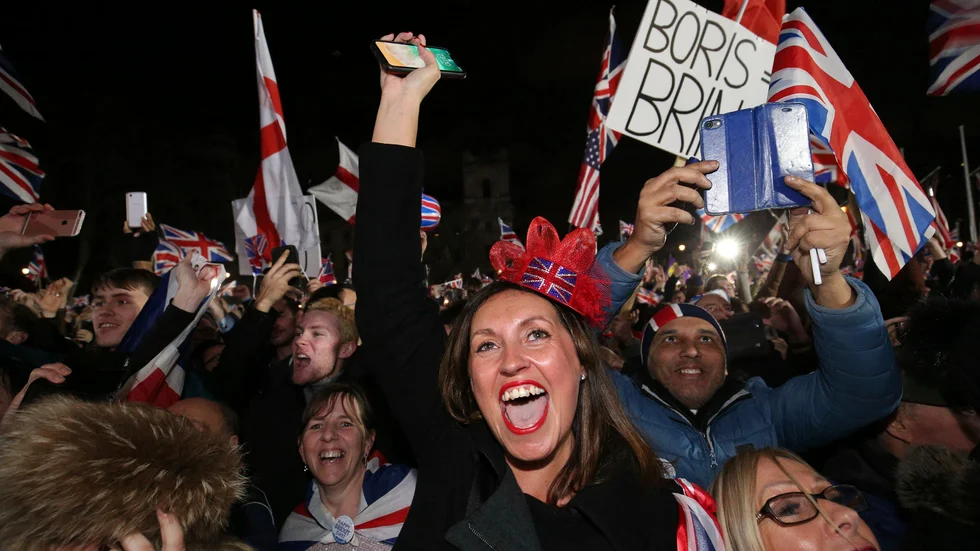 Brexitsupportrar firar i London efter att Storbritannien officiellt lämnat EU. Arkivbild