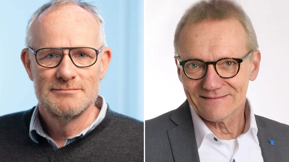 Björn Wahlund (L), till vänster, Joha Frondelius (KD) till höger. Frondelius ger sin syn på en omorganisation inom socialnämnden och bildningsnämnden.