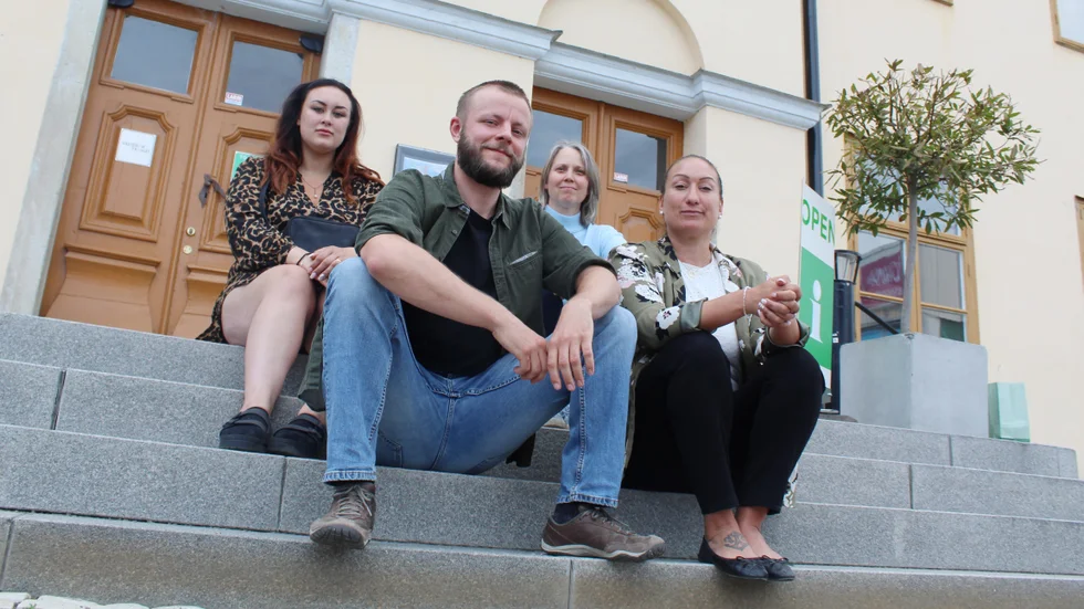 Socialisterna Välfärdspartiet i Västervik. Amalia Svensson, Sandra Andersson, Jacob Hoffsten och Jenny Svensson.