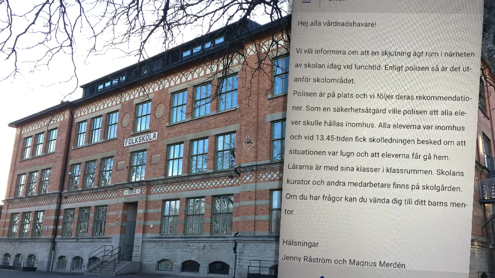 Eleverna på Slottsskolan hölls inomhus efter den misstänkta skottlossningen på onsdagen. Vårdnadshavare fick information via Vklass. Bilden är tagen vid ett tidigare tillfälle.