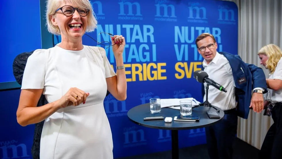 Elisabeth Svantesson och Ulf Kristersson på pressträffen om nya reformer från Moderaterna.