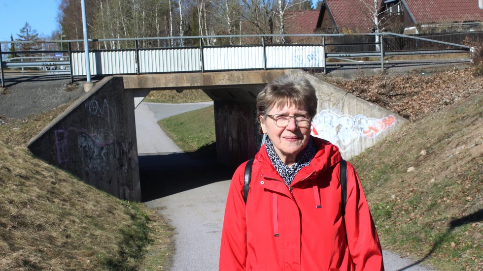 Clearry Ruisla på gc-vägen vid Breviksvägen i Västervik. Där sikten är skymd, blir det ännu mer otryggt att det inte är uppdelat.