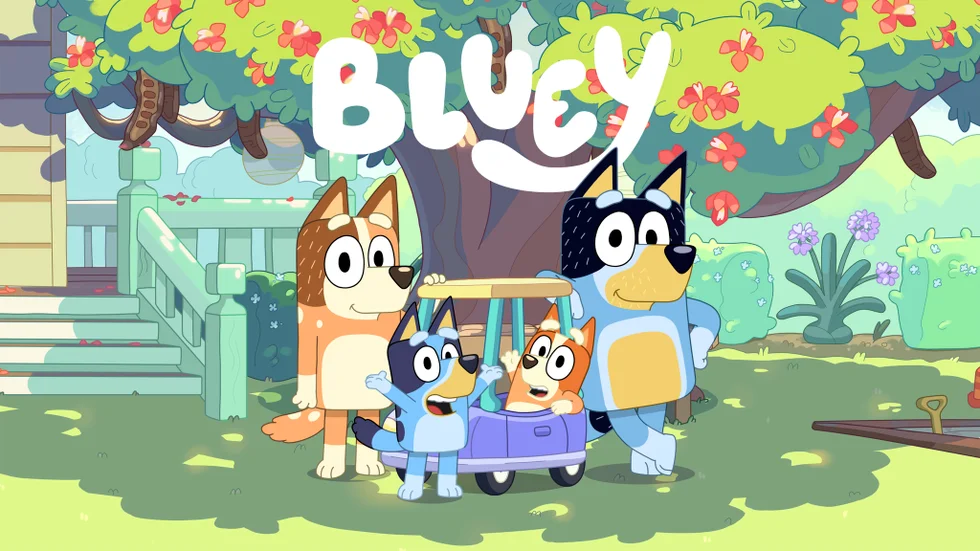 Bluey med familj i den populära australiska tv-serien. Pressbild.