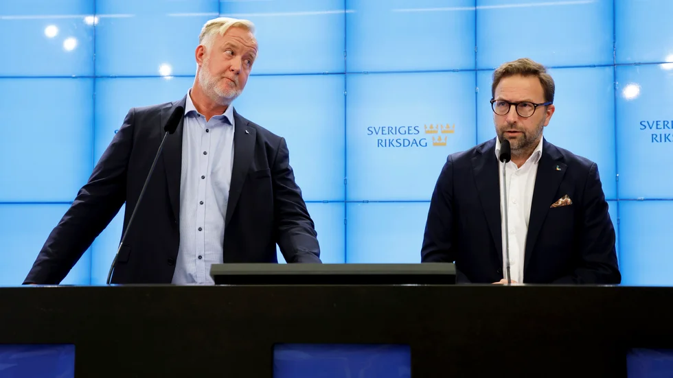 STOCKHOLM 20220826
Liberalernas partiledare Johan Pehrson och skolpolitiska talesperson Fredrik Malm presenterar ny skolpolitik.