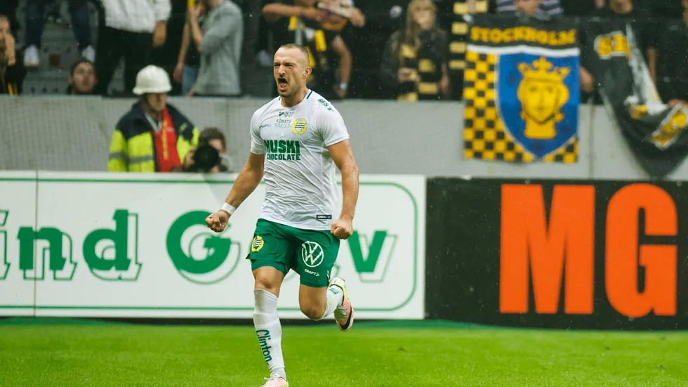 Hammarbys Veton Berisha stod för ett klassmål när han rullade in 2–2 i Stockholmsderbyt.