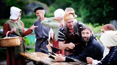 Gunvor Hedlund, Ingvar Appelquist, Irene Holgersson, Jan Folke, Peter Eklund, Eric Hedman och Dietmar Kleiner, spelar i Fiskefejden 1542 i Blankaholm den 12-15 juli.Foto: Ola Axman