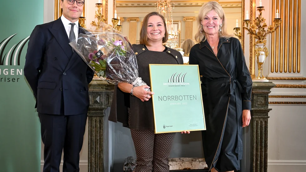 Prins Daniel, Sabrina Suikki, Norrbottens Handelskammares internationella samordnare samt  Anna Hallberg (S) utrikeshandelsminister.