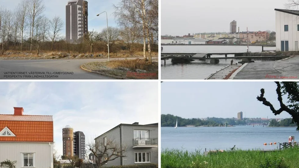 Montage. Så här skulle vattentornet med tillbyggnad kunna se ut.