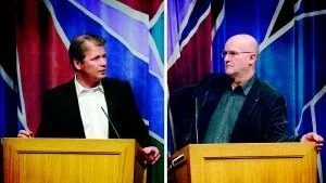 Viktig fråga. Tjustbanans framtid är en viktig fråga tycker både Harald Hjalmarsson och Krister Örnfjäder.  Foto: Matilda Ahl
