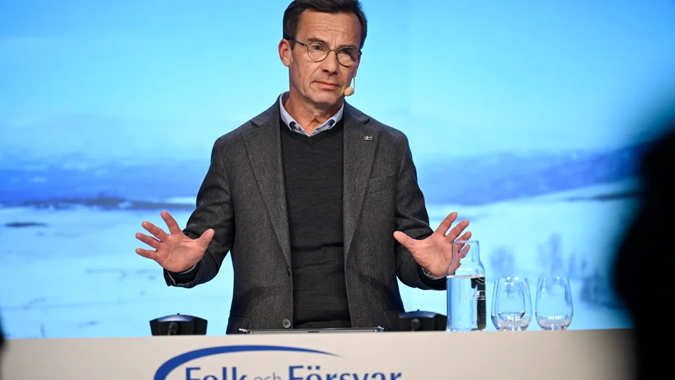 
Statsminister Ulf Kristersson talade om att svenska medborgares plikt att försvara Sverige och dess värderingar på måndagen under Folk och Försvars rikskonferens i Sälen.