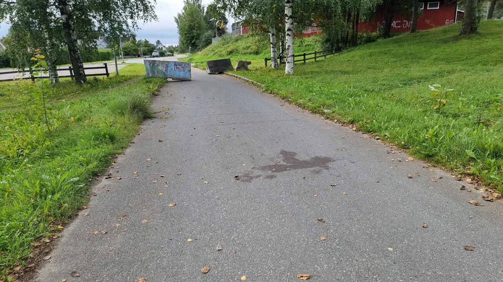 Här på cykelbanan vid Skogsvallen föll den knivskurne mannen ihop.