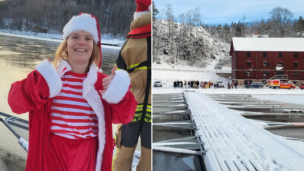 Jana Gemeinhardt höll sitt löfte om ett dopp på julafton och lockade till sig en del åskådare.