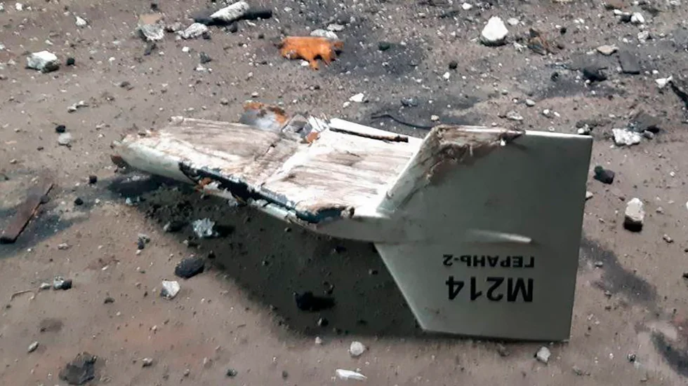 Del av en nedskjuten Shahed-drönare, enligt den ukrainska militären. Arkivbild.