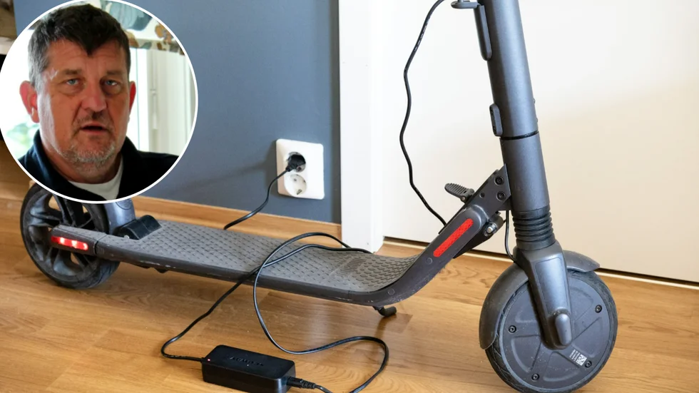 Peter Helge säger att han aldrig skulle ladda en sparkcykel i sin bostad, hellre ett förråd eller garage, där det finns brandvarnare.