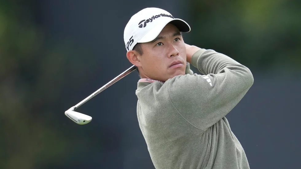 Collin Morikawa skänker pengar för varje birdie han gör. Arkivbild.