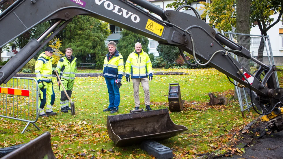 Parken vid Nävertorps torg ska få ett ansiktslyft. Jouko Mäntykenttä, Sune Lindh, Johan Larsson och Håkan Stenström ses på bild. 