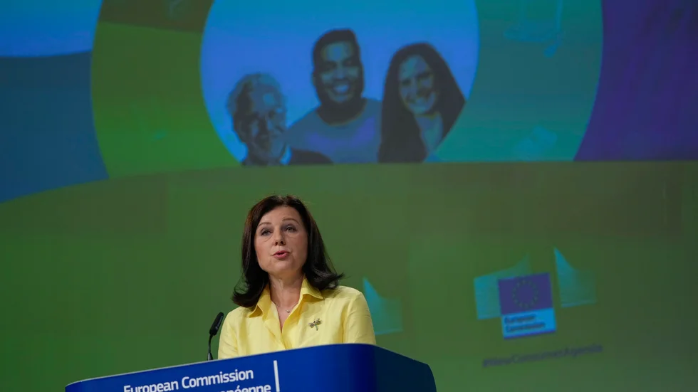 EU-kommissionens öppenhets- och värderingskommissionär Vera Jourová mötte tidigare i veckan Tiktoks vd Shou Zi Chew. Arkivfoto.