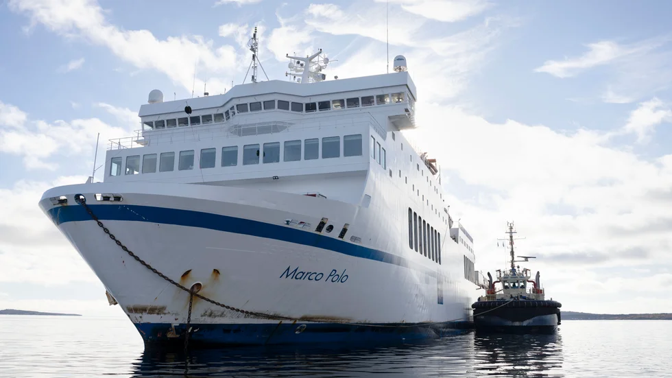 Bärgningen av den grundstötta färjan Marco Polo är nu avslutad. Arkivbild.