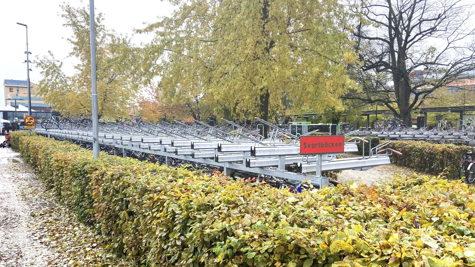 Här i ställen närmare stadshuset cirka hundra meter från stationen är cykelställen tomma. Särskilt övervåningarna, som få vill parkera i. 