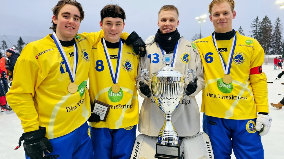 Från vänster: Oskar Alfredsson - Västerås SK, Gustaf Doktare - Katrineholm Bandy, Rasmus Karlsson - IFK Motala och Wilhelm Frimodig - Västerås SK. En rolig anekdot är att alla dessa landslagsspelare brukar vara ledare Katrineholm Bandy Summer Camp.