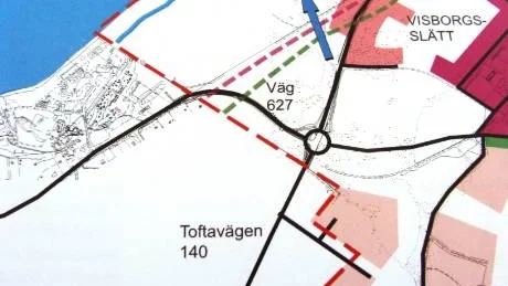 En rondell vid infarten till Kneippbyn, från Toftavägen, har planerats länge. Den här skissen togs fram redan 2008.Karta: Stadsarkitektkontoret.