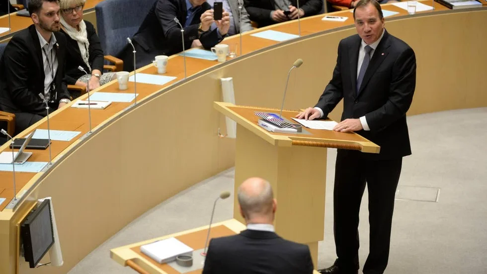 Sådant som analyserats. Förre statsministern Frerik Reinfeldt (M) i debatt med statsministern Stefan Löfven (S) under partiledardebatt.