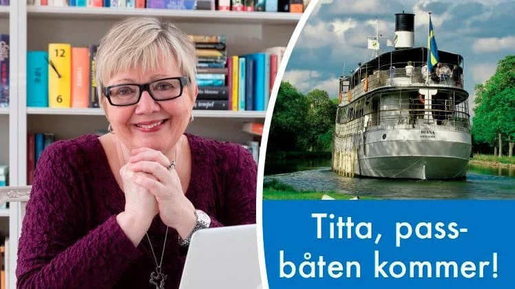 Bokens titel har att göra med det som var det stora kvällsnöjet i Ljungsbro, att gå upp till kanalen och vinka till passagerarbåten.
