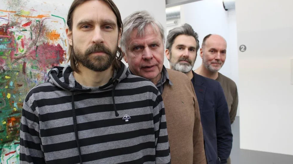 Teatersällskap. Johan Millving, Olov Rasch, Erik Wallsten och Mons Gregermark.