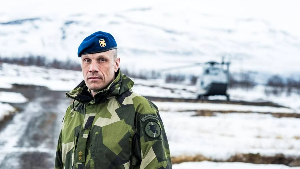 Major Niklas Perman vid en militärövning i Abisko april 2018.