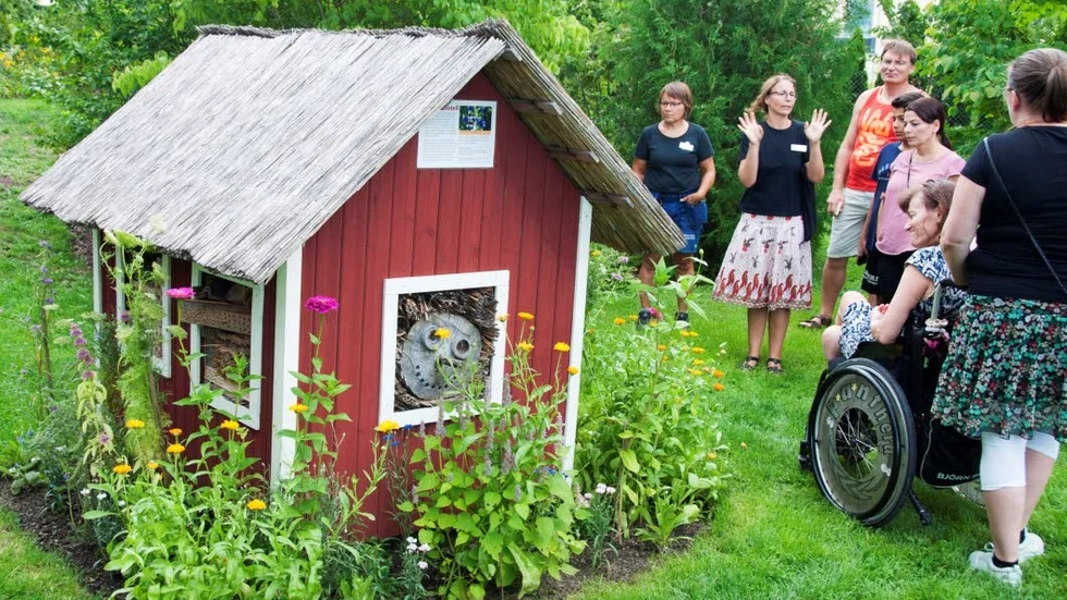 Inte vilket bihotell som helst. I Botaniska trädgården finns massa krypin i olika storlekar för ensamlevande bin att bygga bo i.