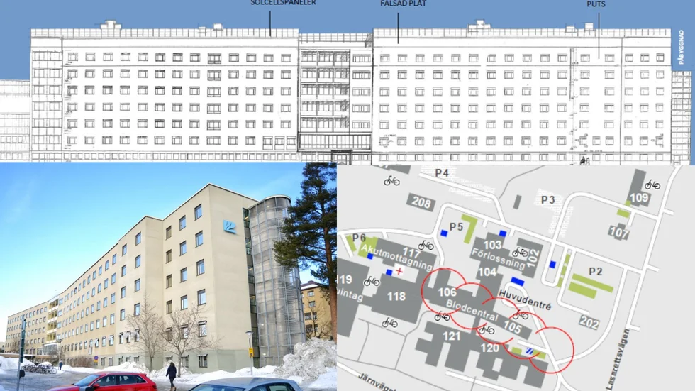 Byggnad 105 och 106 vid Skellefteå lasarett ska få en ansiktslyftning och solceller på taket mot söder.