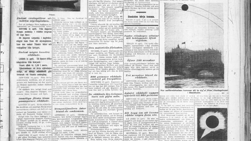 I UNT 17 april kunde man läsa om att endast några hundratal passagerarare hade räddats och resten följt med Titanic ner i djupet.