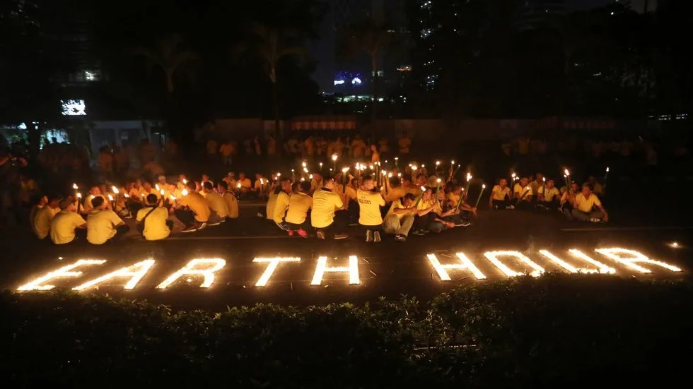 Earth hour för två år sedan i Jakarta i Indonesien.