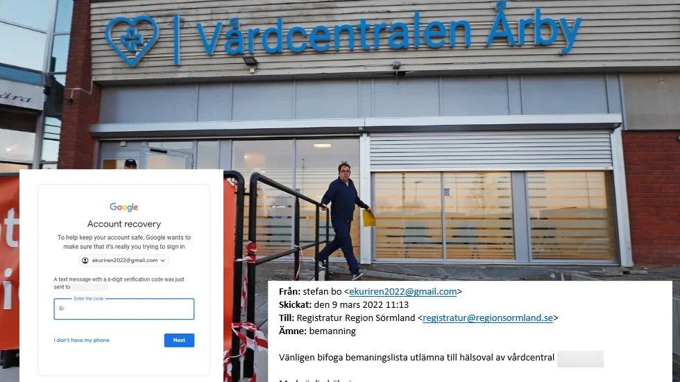 Vårdcentralen Årbys verksamhetschef Stefan Sulin utger sig för att vara Eskilstuna-Kuriren i ett mejl till regionen. Tidningen kan snabbt bekräfta att han står bakom kontot.