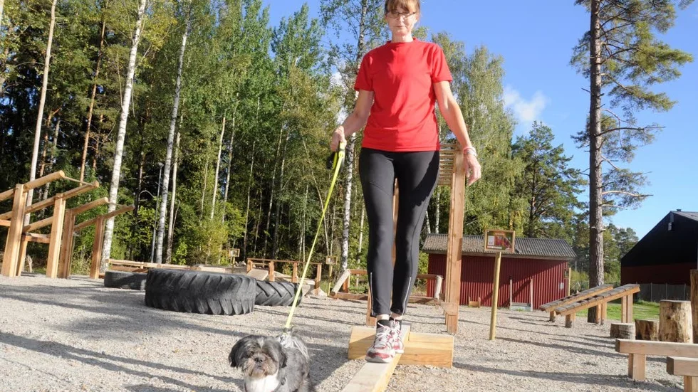 Balansgång. Gunilla Ström tränar balansen, men Shihtzun Alfons var inte lika sugen.